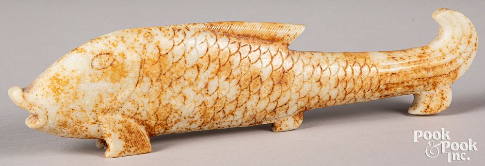 Appraisal: Chinese style carved jade fish Chinese style carved jade fish