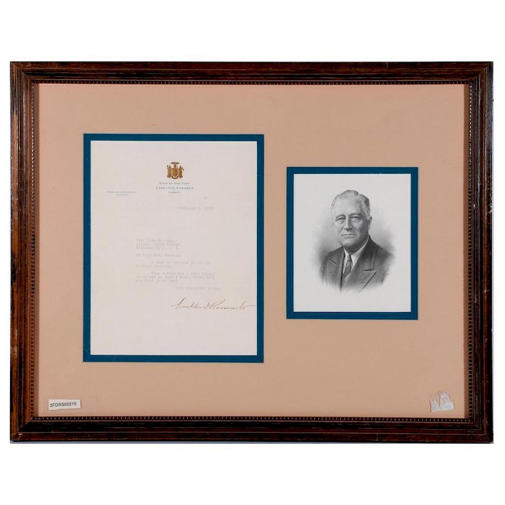 Appraisal: Signed letter by President FDR A typed sympathy letter signed