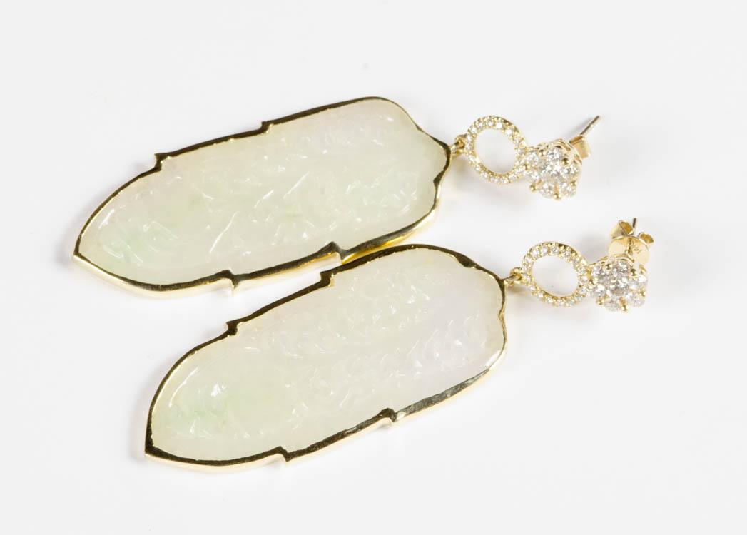 Appraisal: PAIR OF WHITE JADEITE AND DIAMOND EARRINGS with Mason Kay