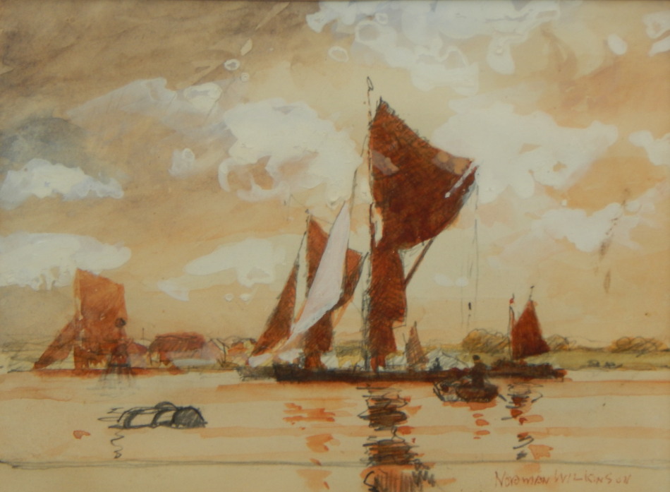 Appraisal: Norman Wilkinson - Sailing barged at Gravesend watercolour signed and