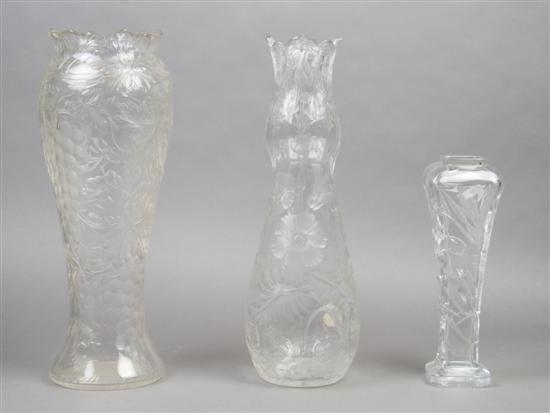 Appraisal: A Collection of Three Cut Glass Vases Height of tallest