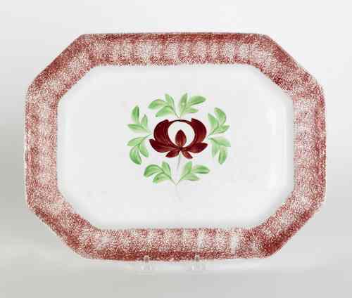 Appraisal: Red spatter platter with Adams Rose th c l w