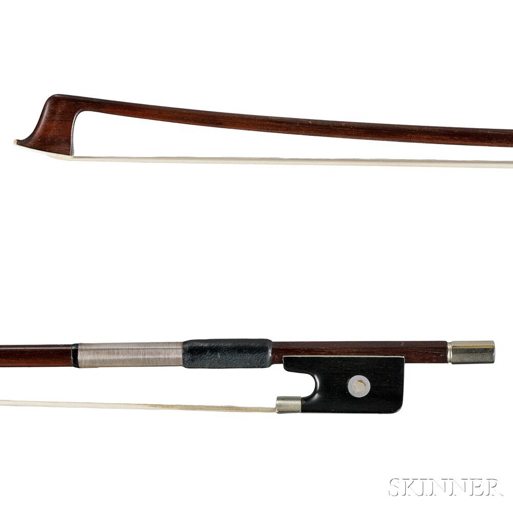 Appraisal: German Nickel Silver-mounted Violin Bow the round stick unstamped weight