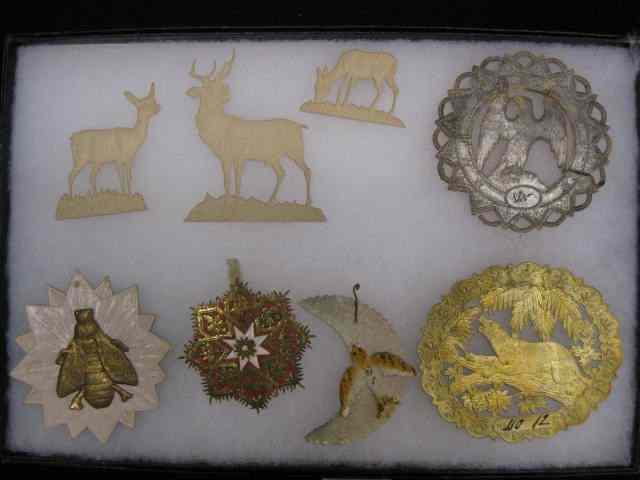 Appraisal: Victorian Dresden Paper Ornaments fancy cut-outs including bee eagle deer