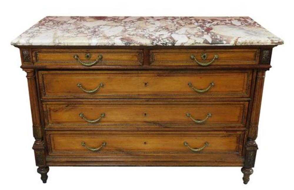 Appraisal: Continental marble top chest of drawers beveled edge slab top