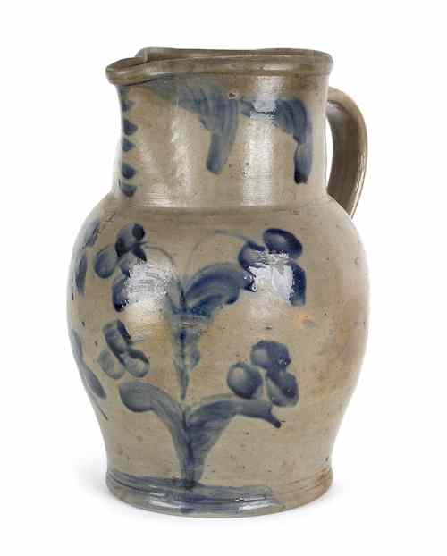 Appraisal: Pennsylvania or Maryland stoneware pitcher th c with cobalt floral