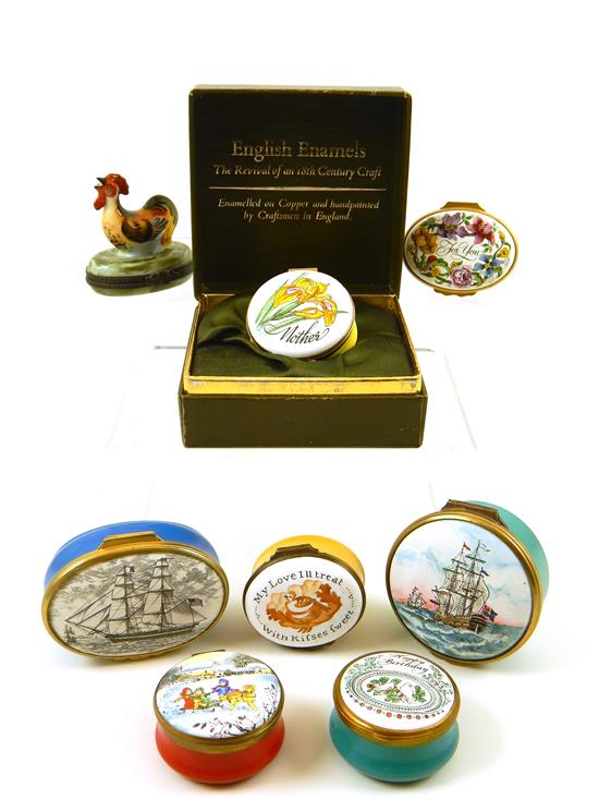 Appraisal: th C English French enamel snuff or patch boxes including