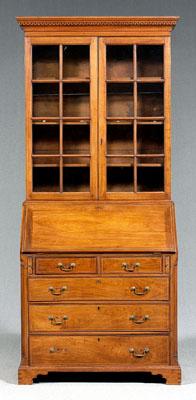 Appraisal: Virginia Chippendale desk bookcase inlaid walnut with yellow pine secondary