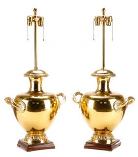 Appraisal: Pair Marbro Polished Brass 'Hydria' Table Lamps Marbro Lamp Company