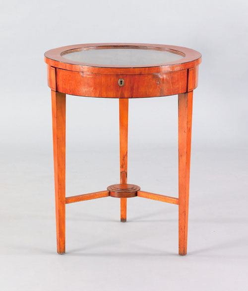 Appraisal: Beidermeyer cherry vitrine ca circular with square tapering legs h