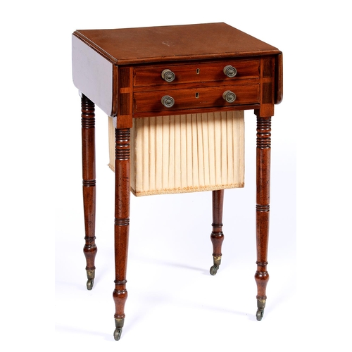 Appraisal: A George IV drop leaf mahogany work table c crossbanded