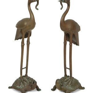 Appraisal: A Pair of Chinese Gilt Metal Figures of Cranes Standing