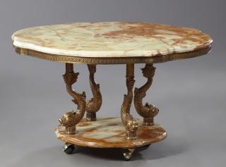 Appraisal: French Louis XIV Style Gilt Bronze Onyx Top Coffee Table