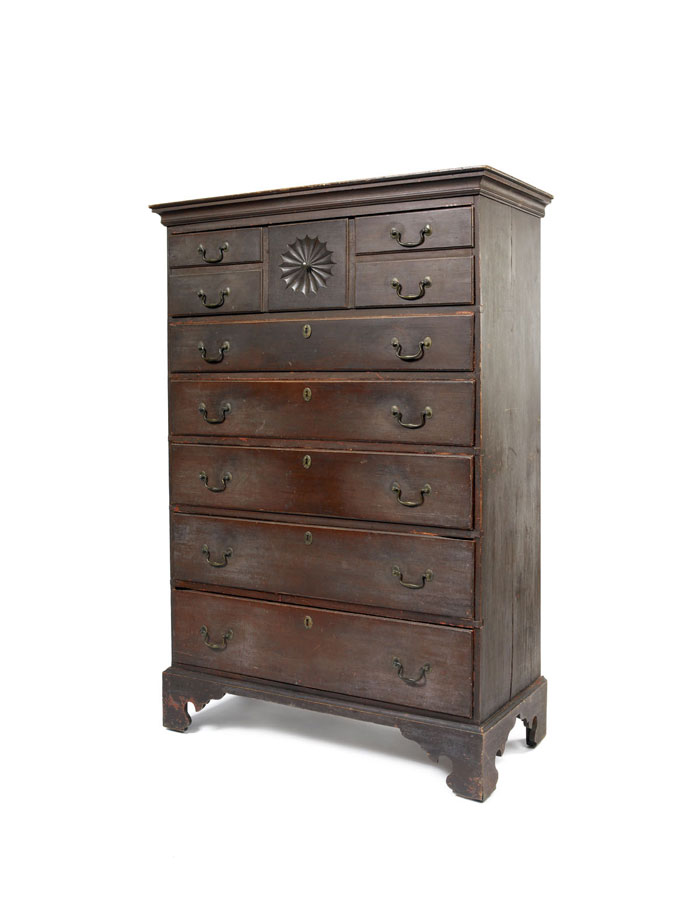 Appraisal: NEW HAMPSHIRE CHIPPENDALE CARVED AND PAINTED MAPLE TALL-CHEST OF DRAWERS