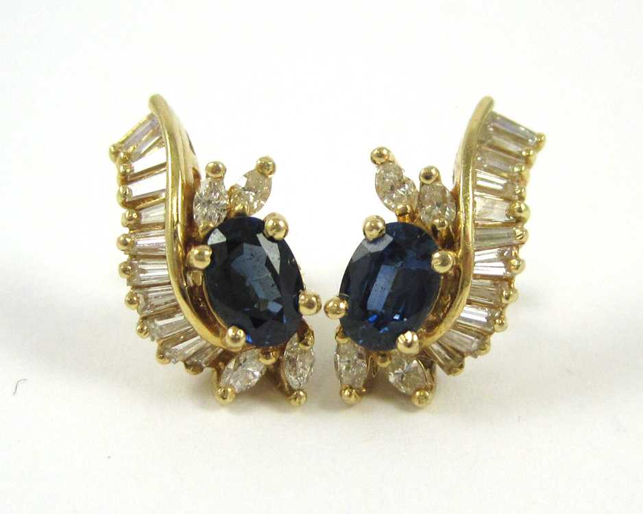 Appraisal: PAIR OF SAPPHIRE AND DIAMOND EARRINGS each k yellow gold