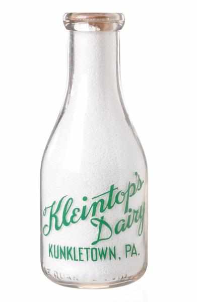 Appraisal: Kleintop's Dairy Milk Bottle Description Kunkletown PA Condition Excellent Size