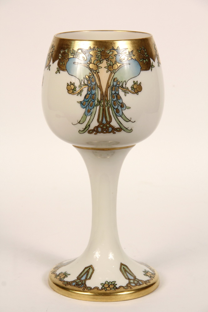 Appraisal: HANDPAINTED PORCELAIN - Large Belleek Presentation Chalice with aftermarket decoration