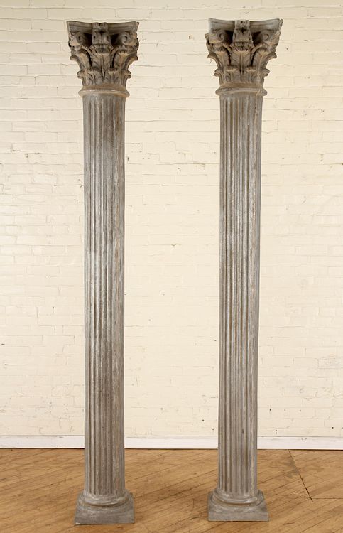 Appraisal: PAIR CAST ALUMINUM CORINTHIAN COLUMNS ON BASES A pair of