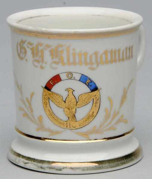 Appraisal: F O E Shaving Mug Gilt name G H Klinsaman