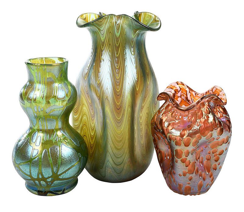 Appraisal: Three Loetz or Loetz Style Art Glass Vases Continental early