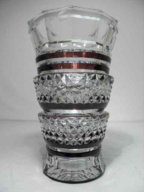 Appraisal: Large Val St Lambert ruby clear cut crystal vase Clear