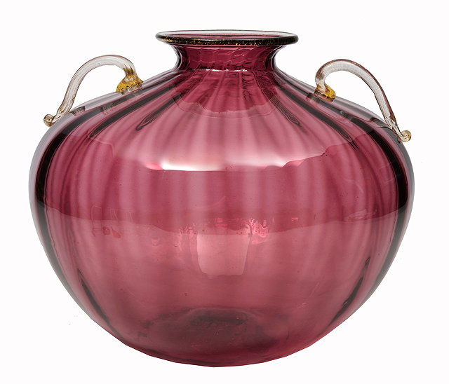 Appraisal: AN AMETHYST COLOURED GLASS VASE of ovoid form with gilt