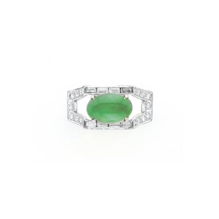 Appraisal: White Gold Jade and Diamond Ring Estimate -