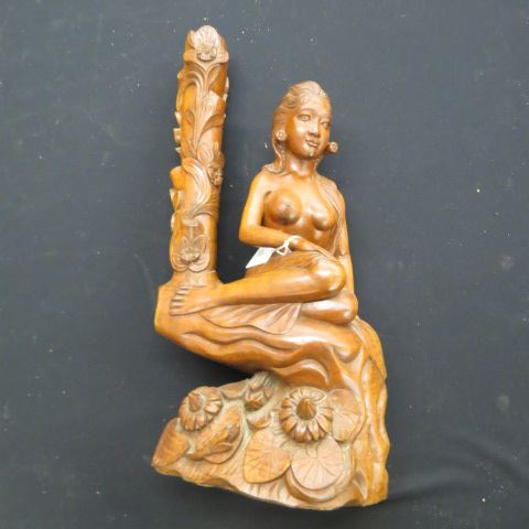 Appraisal: Carved Wood Figurine of a Nude Woman seated tall excellent