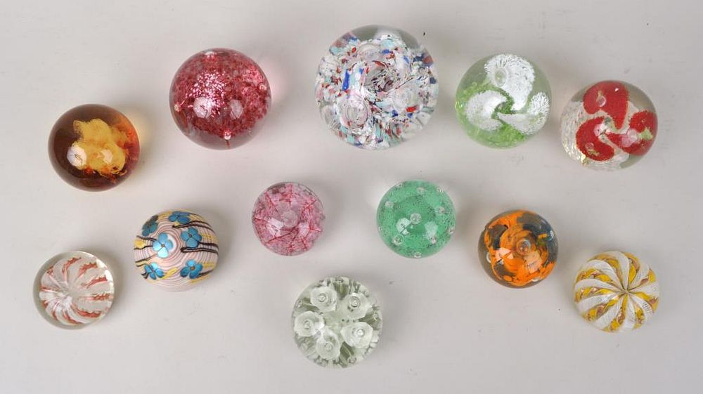 Appraisal: Group Twelve Assorted Glass Paperweights comprising latticino resin Orient Flume