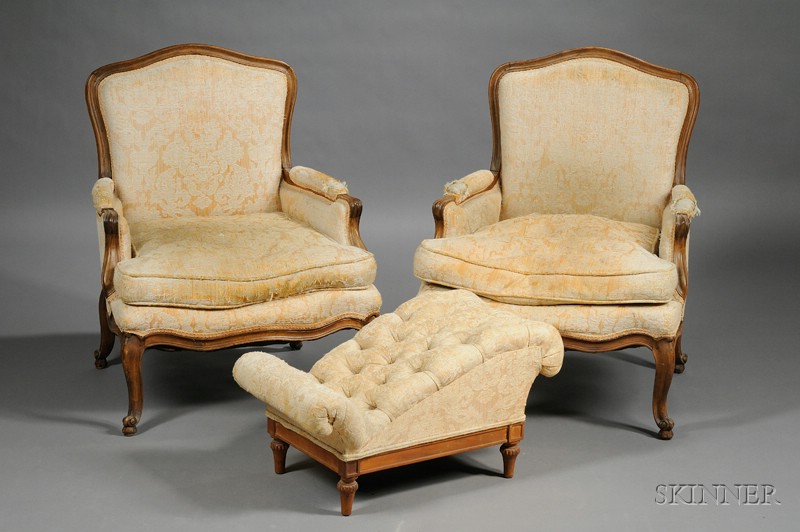 Appraisal: Pair of Louis XV Style Walnut Bergeres a la Reine