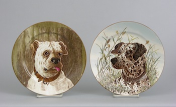 Appraisal: Two Victorian Cauldon Cabinet Plates with Dogs Two Cauldon cabinet