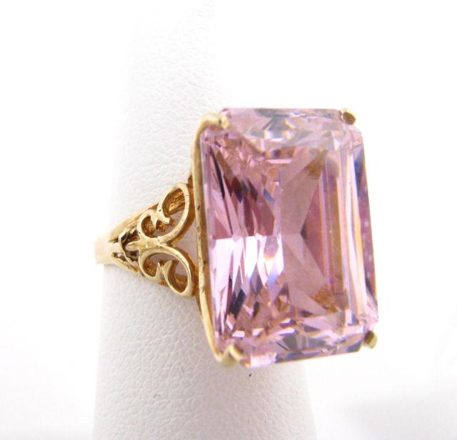 Appraisal: Lady's Emerald Cut Pink Stone K Yellow Gold Ring with