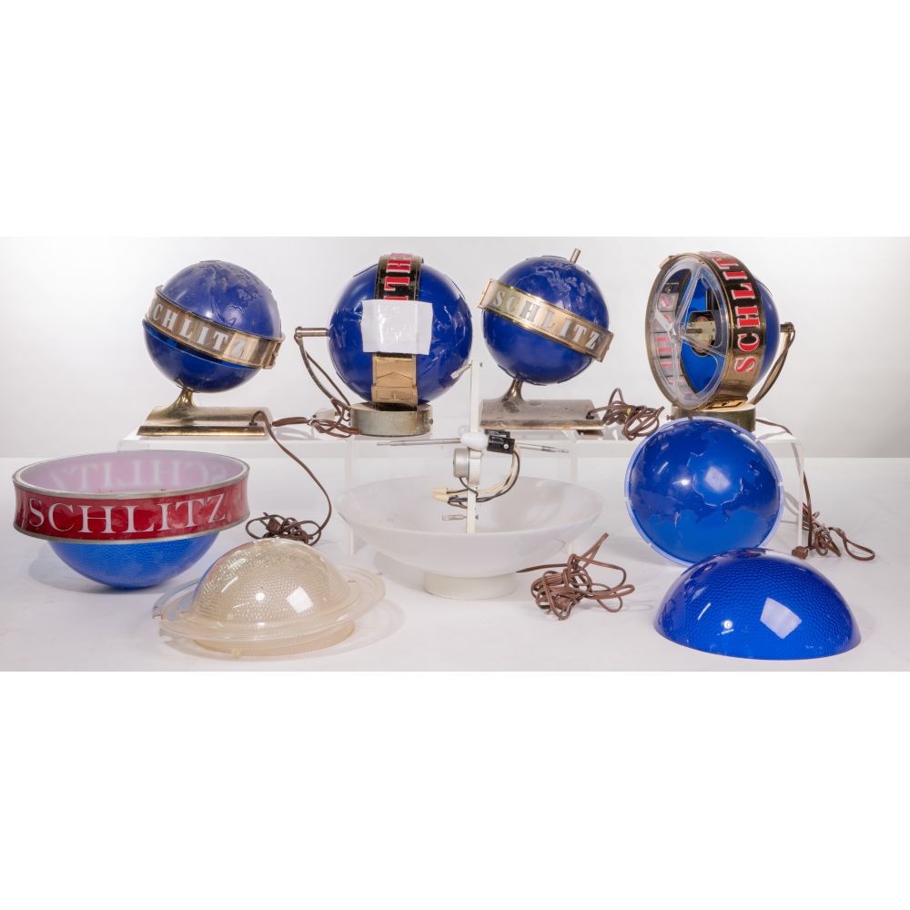 Appraisal: SCHLITZ BEER SPINNING GLOBE LIGHT ASSORTMENT light-up motion bar displays