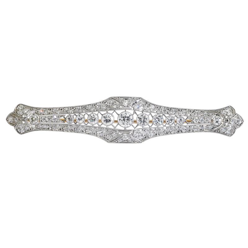 Appraisal: EDWARDIAN PLATINUM DIAMOND BAR BROOCH OEC and transitional cut diamonds