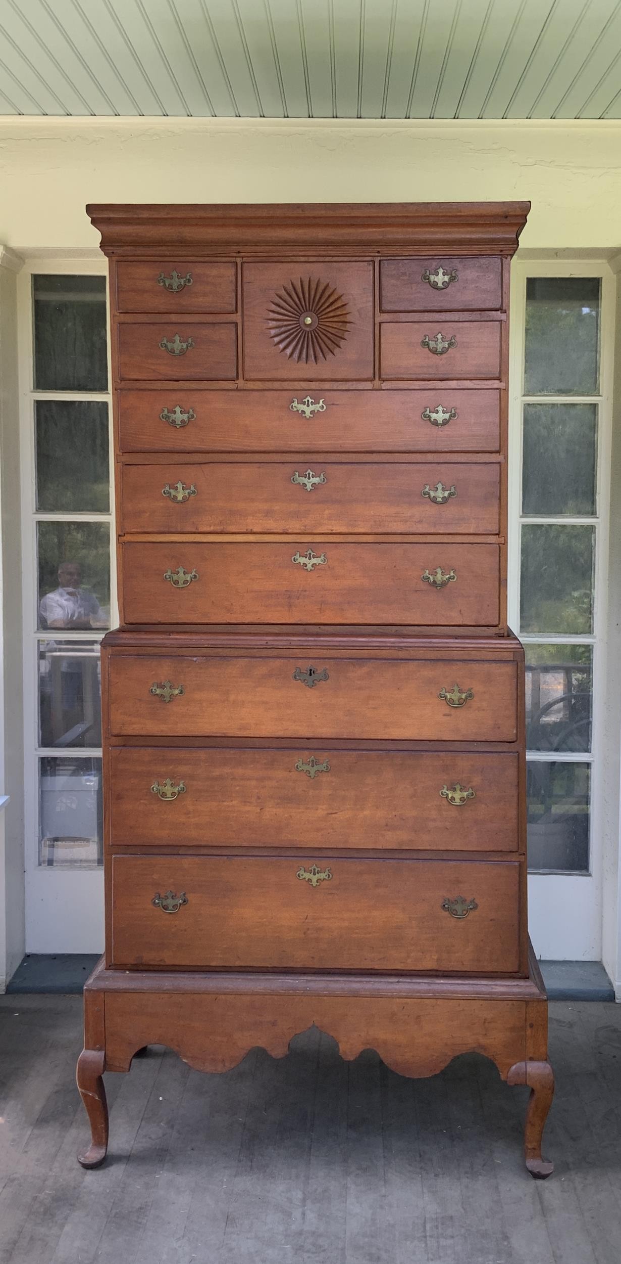 Appraisal: TH C CT QUEEN ANNE CHEST ON CHEST ON FRAME