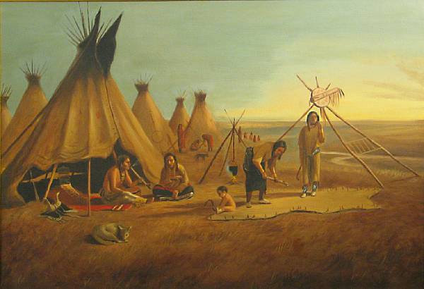 Appraisal: American School Indian camp and a painting after Frank Tenney