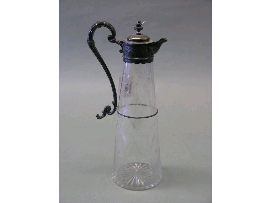 Appraisal: A late Victorian tapering etched glass claret jug with engraved