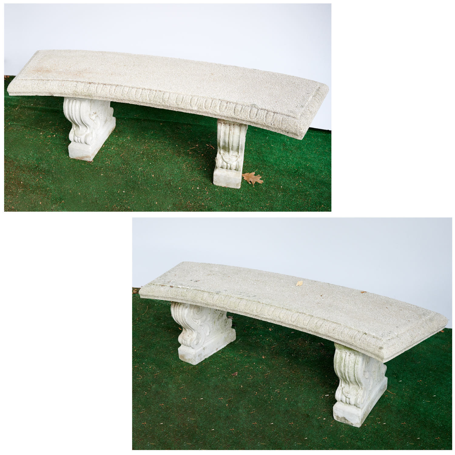 Appraisal: PAIR NEO-CLASSICAL STYLE CAST STONE GARDEN BENCHES th c curved