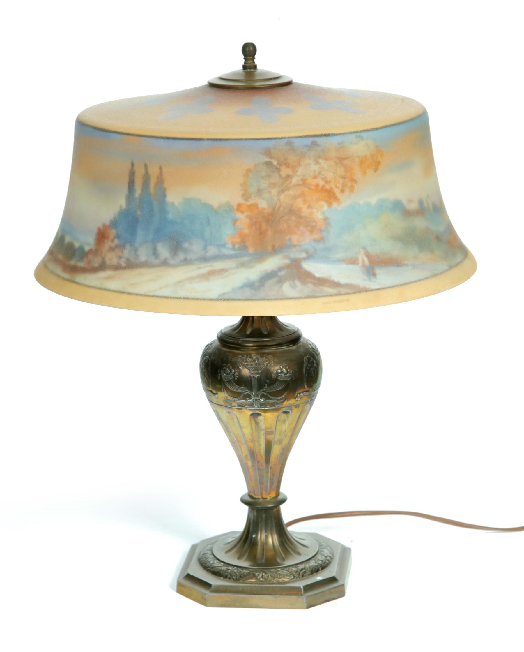 Appraisal: PAIRPOINT REVERSE PAINTED TABLE LAMP American st quarter th century