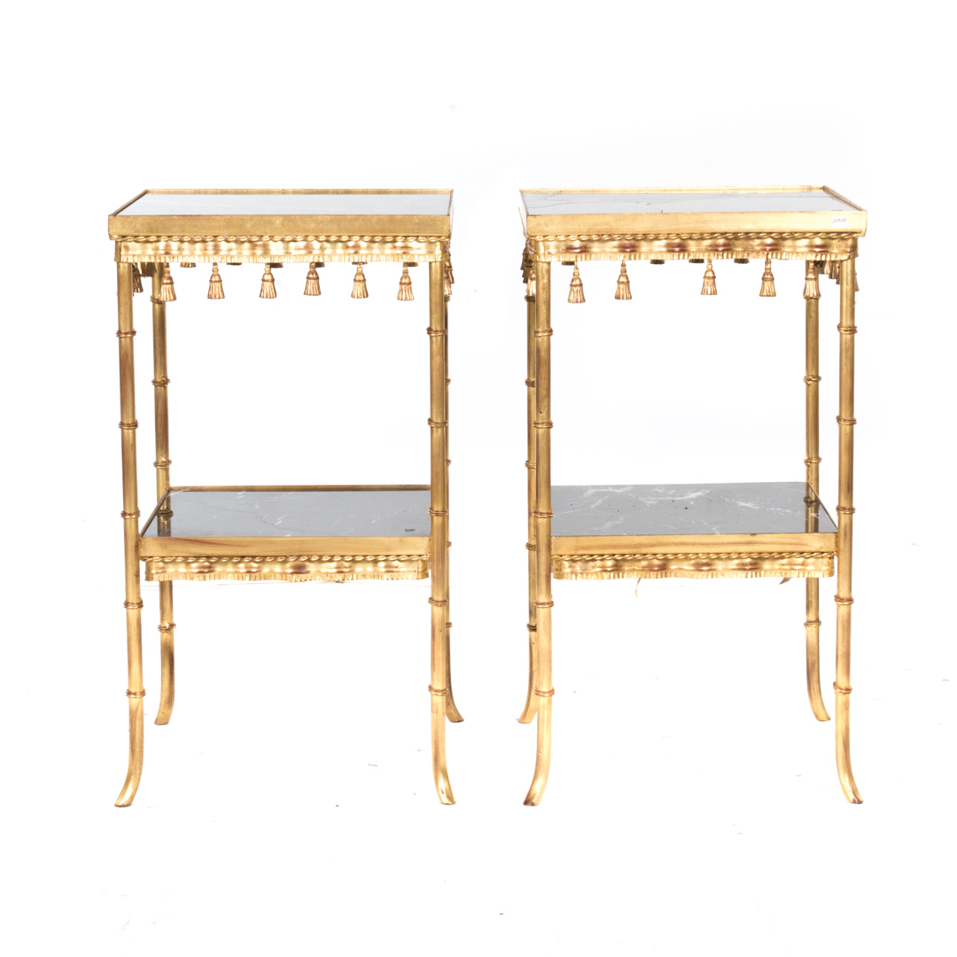 Appraisal: Pair Regency style gilt-metal side tables th century square black