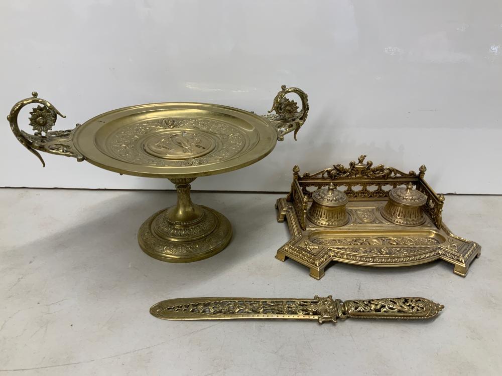 Appraisal: Continental Renaissance Style Cast Brass and Bronze Tazza Two Bottle