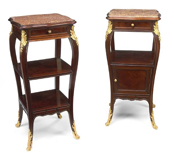 Appraisal: Two gilt bronze mounted mahogany tables des nuit Fran ois