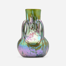 Appraisal: Loetz PH NOMEN VASE WITH HANDLES GRE Austria c hand-blown