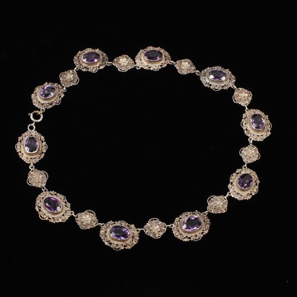 Appraisal: Antique Vintage Peruzzi Italian Sterling Silver Filigree Necklace with amethyst