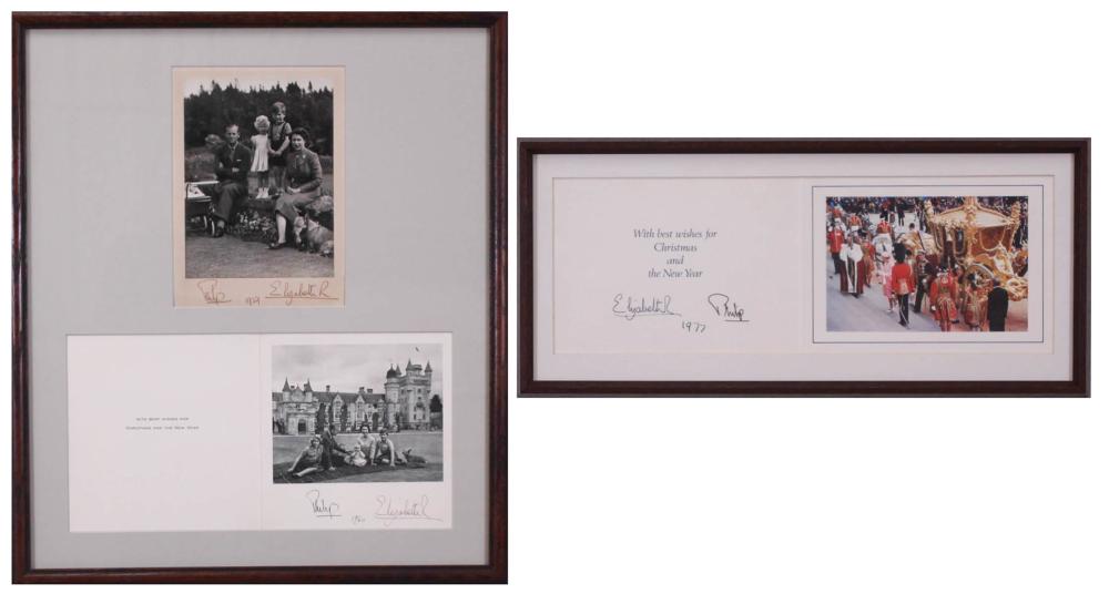 Appraisal: THREE SIGNED PHOTOGRAPHS QUEEN ELIZABETH AND PRINCE PHILIP Two Christmas