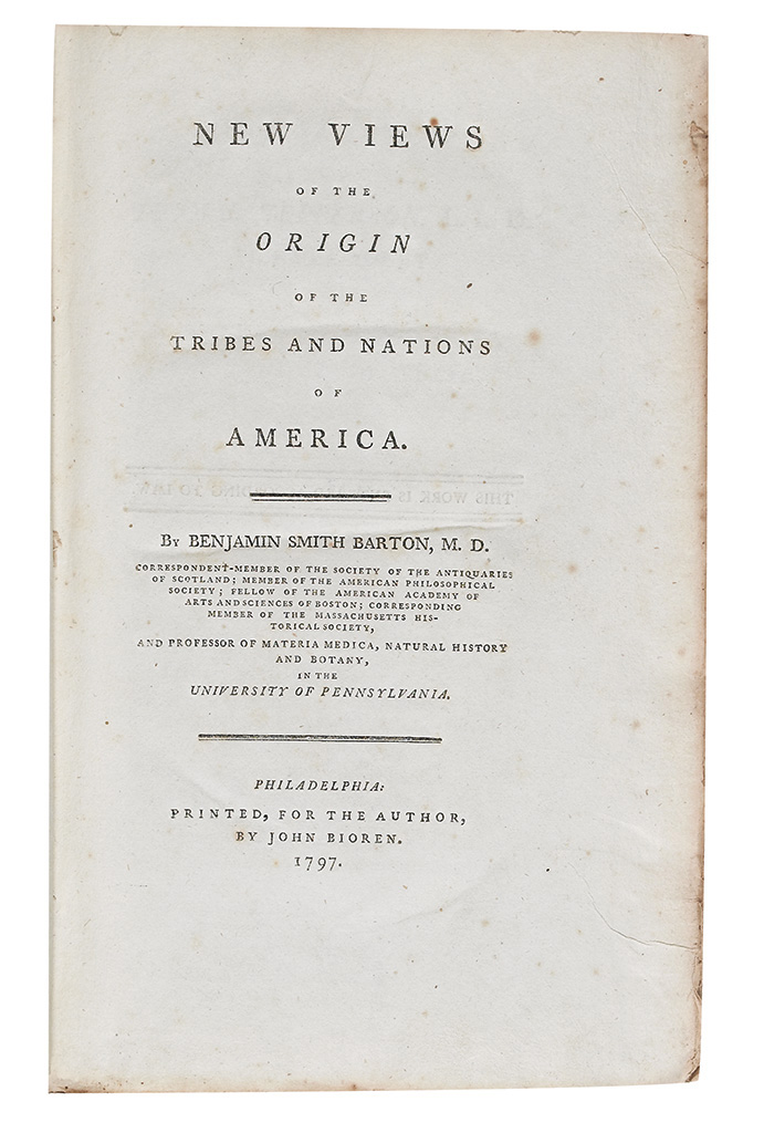 Appraisal: AMERICAN INDIANS Barton Benjamin Smith New Views of the Origin