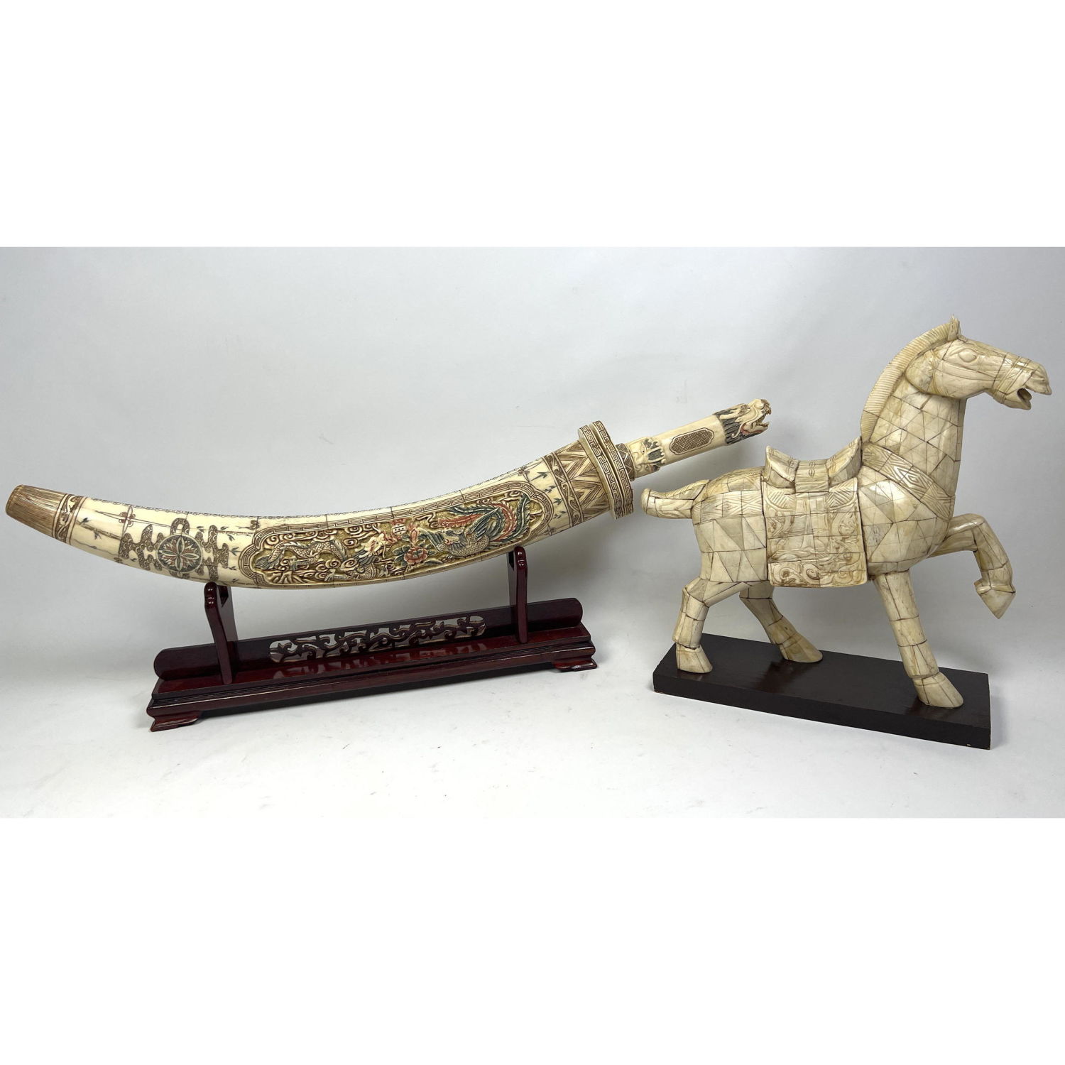 Appraisal: pc Asian Items Figural Horse Sculpture with mosaic tile surface