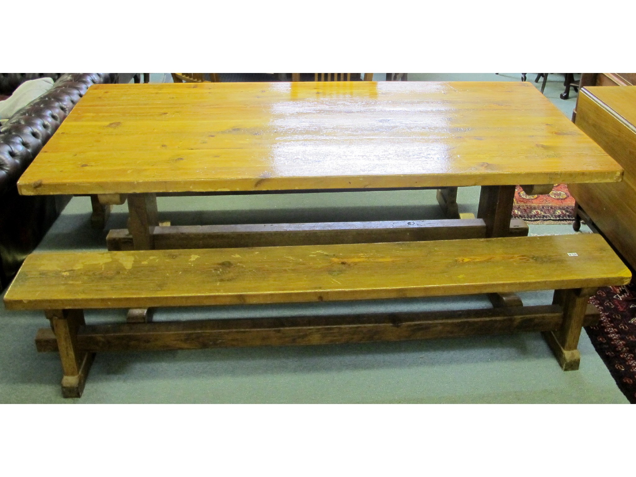 Appraisal: A pine refectory table and two pine benches x cm