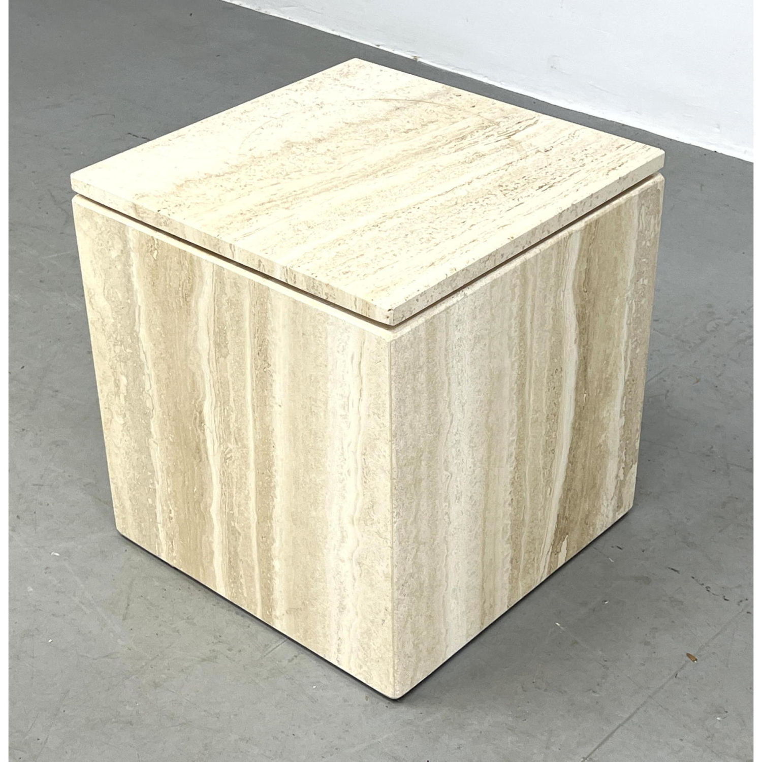 Appraisal: Travertine Marble Square Cube Side Table Swivel square top is