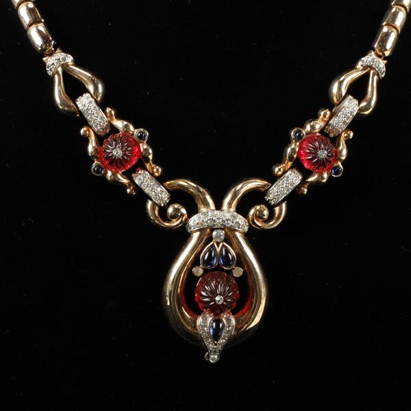 Appraisal: Trifari Alfred Philippe 'Scheherazade' Moghul jewel necklace with red molded